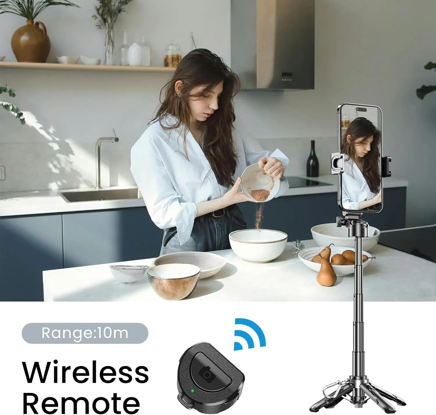 Mini Selfie Stick Tripod with Remote, 3-in-1 Portable Phone Tripod Grip with 2 Cold Shoe Mounts, Pocket Size Phone Holder for iPhone Android, Vlog, Video, Livestreaming, Photography (Black)T26