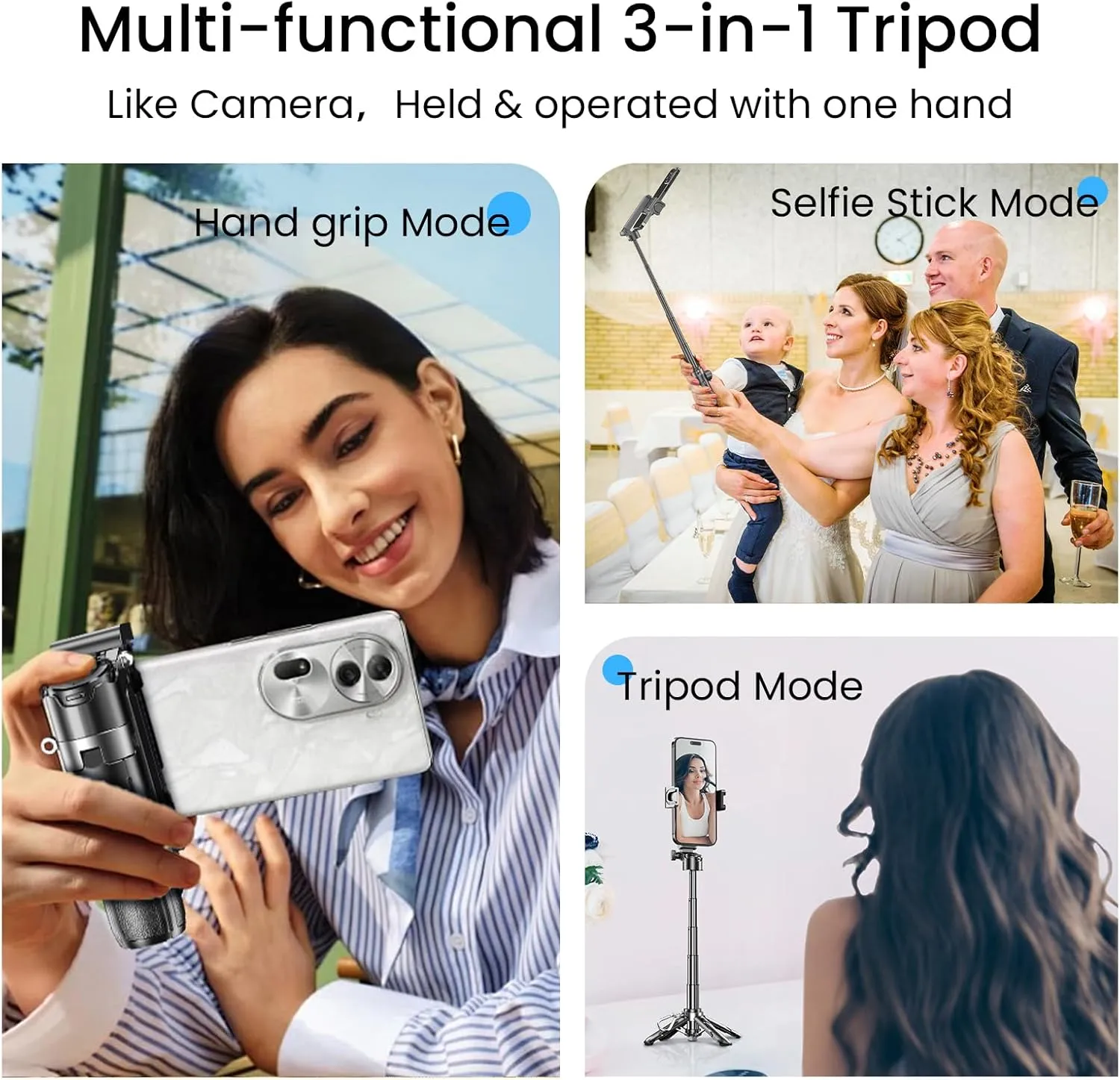 Mini Selfie Stick Tripod with Remote, 3-in-1 Portable Phone Tripod Grip with 2 Cold Shoe Mounts, Pocket Size Phone Holder for iPhone Android, Vlog, Video, Livestreaming, Photography (Black)T26