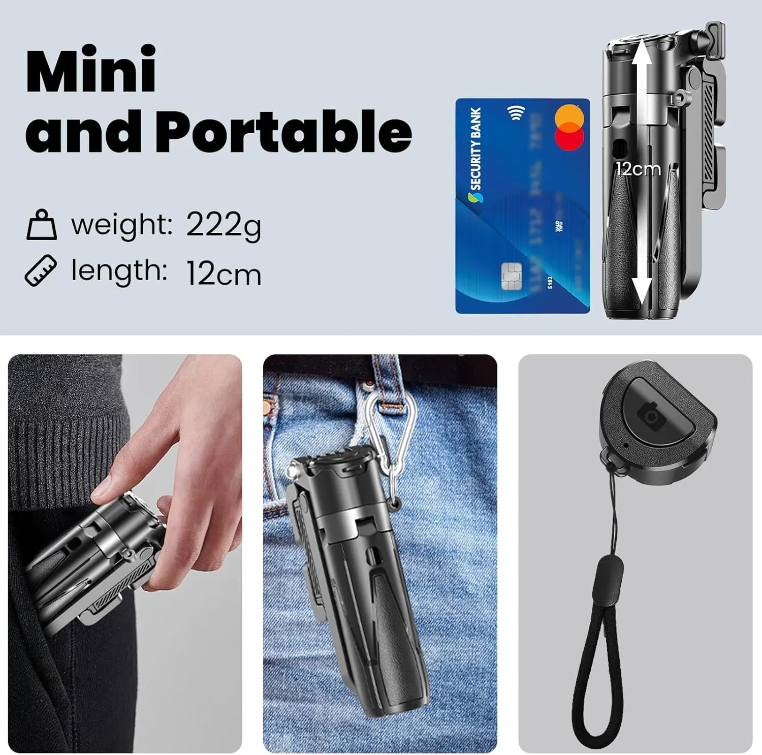Mini Selfie Stick Tripod with Remote, 3-in-1 Portable Phone Tripod Grip with 2 Cold Shoe Mounts, Pocket Size Phone Holder for iPhone Android, Vlog, Video, Livestreaming, Photography (Black)T26