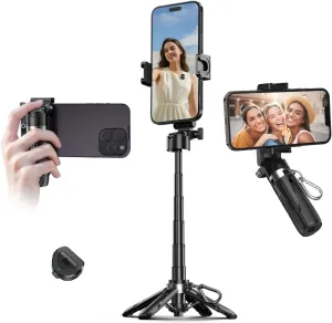 Mini Selfie Stick Tripod with Remote, 3-in-1 Portable Phone Tripod Grip with 2 Cold Shoe Mounts, Pocket Size Phone Holder for iPhone Android, Vlog, Video, Livestreaming, Photography (Black)T26