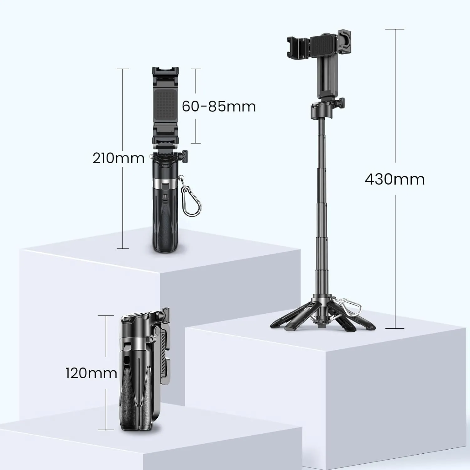 Mini Selfie Stick Tripod with Remote, 3-in-1 Portable Phone Tripod Grip with 2 Cold Shoe Mounts, Pocket Size Phone Holder for iPhone Android, Vlog, Video, Livestreaming, Photography (Black)T26