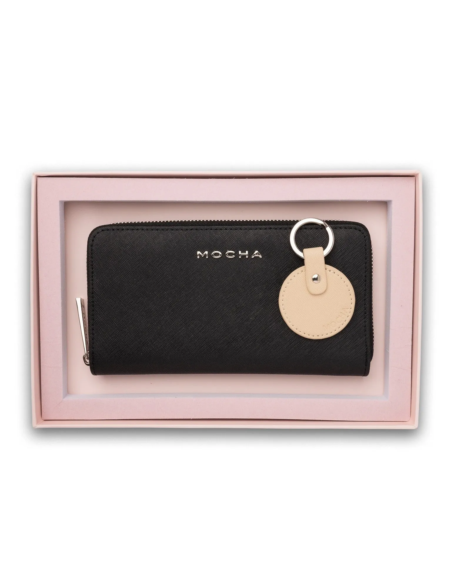 Mocha Gift Pack 7A - Kristi Leather Wallet & Key Ring - Black