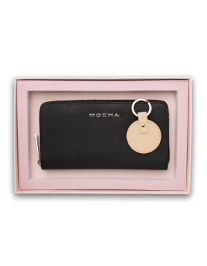 Mocha Gift Pack 7A - Kristi Leather Wallet & Key Ring - Black