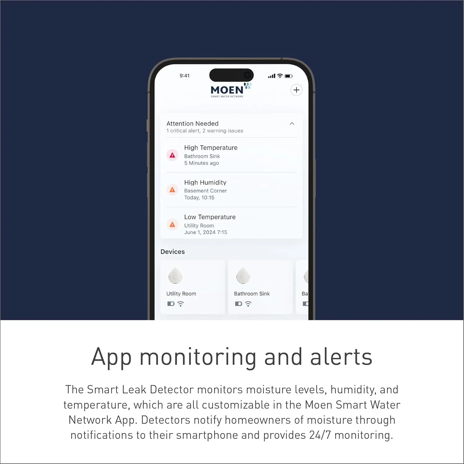 Moen White Flo Smart Water Leak Detector, Water Sensor Alarm for Home, 3-Pack, 920-005