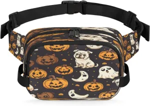 Moon Pumpkin Lamp Dog Waterproof Fanny Pack for Women Men Adjustable Waist Bag with Double Zipper Pockets Lightweight Square Hip Pack for Running Travel Hiking Workout Cycling