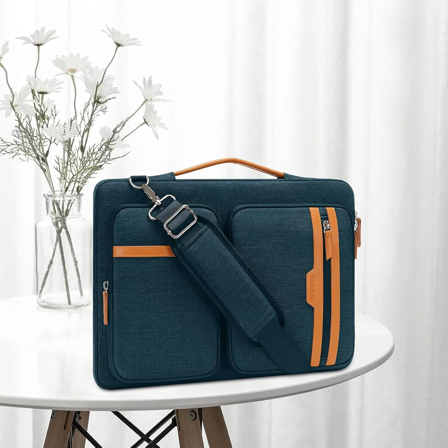MOSISO 360 Protective Laptop Bag, 15.6 inch Computer Bag Compatible with MacBook Pro 16, HP, Dell, Asus Notebook, Side Open Sleeve with 2 Rectangle Zipper Pockets&Extendable Handle, Teal Green