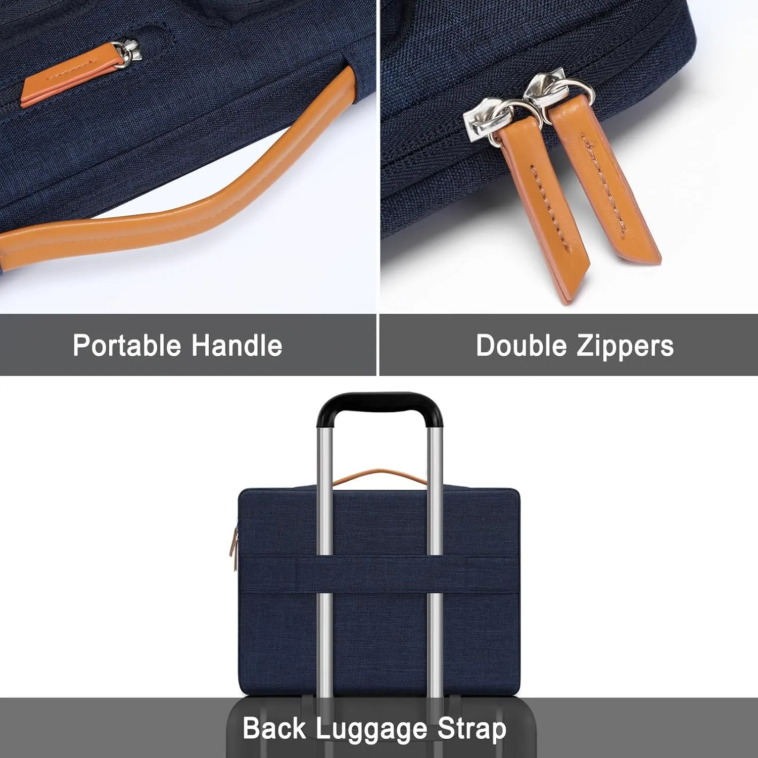 MOSISO 360 Protective Laptop Case 13.3 inch, 13-14 inch Laptop Sleeve Compatible with MacBook Air/Pro 13 / Pro 14, HP Dell Acer ASUS, Side Open Carrying Case with 4 Zipper Pockets&Handle, Navy Blue