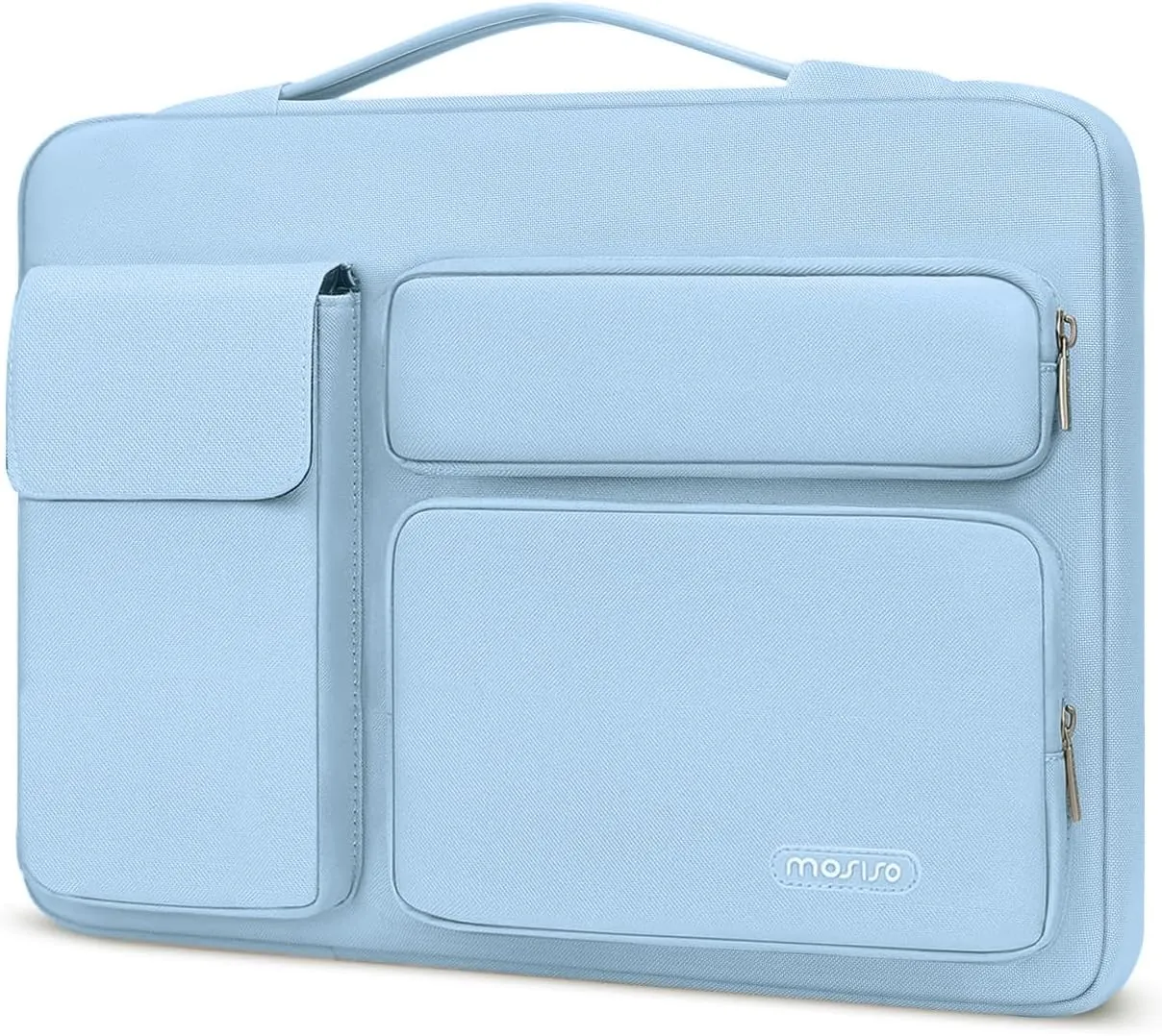 MOSISO 360 Protective Laptop Case 13.3 inch, 13-14 inch Laptop Sleeve Compatible with MacBook Air/Pro 13 / Pro 14, HP Dell ASUS Lenovo, Side Open Bag with 2 Raised&1 Flapover Pockets, Air Blue