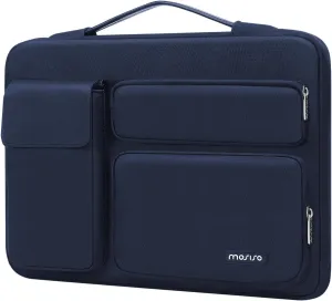MOSISO 360 Protective Laptop Case 15 inch, Laptop Sleeve Compatible with MacBook Air 15 M4 A3241 M3 A3114 M2 A2941 2025-2023, Dell XPS 15, Side Open Bag with 2 Raised&1 Flapover Pockets, Navy Blue