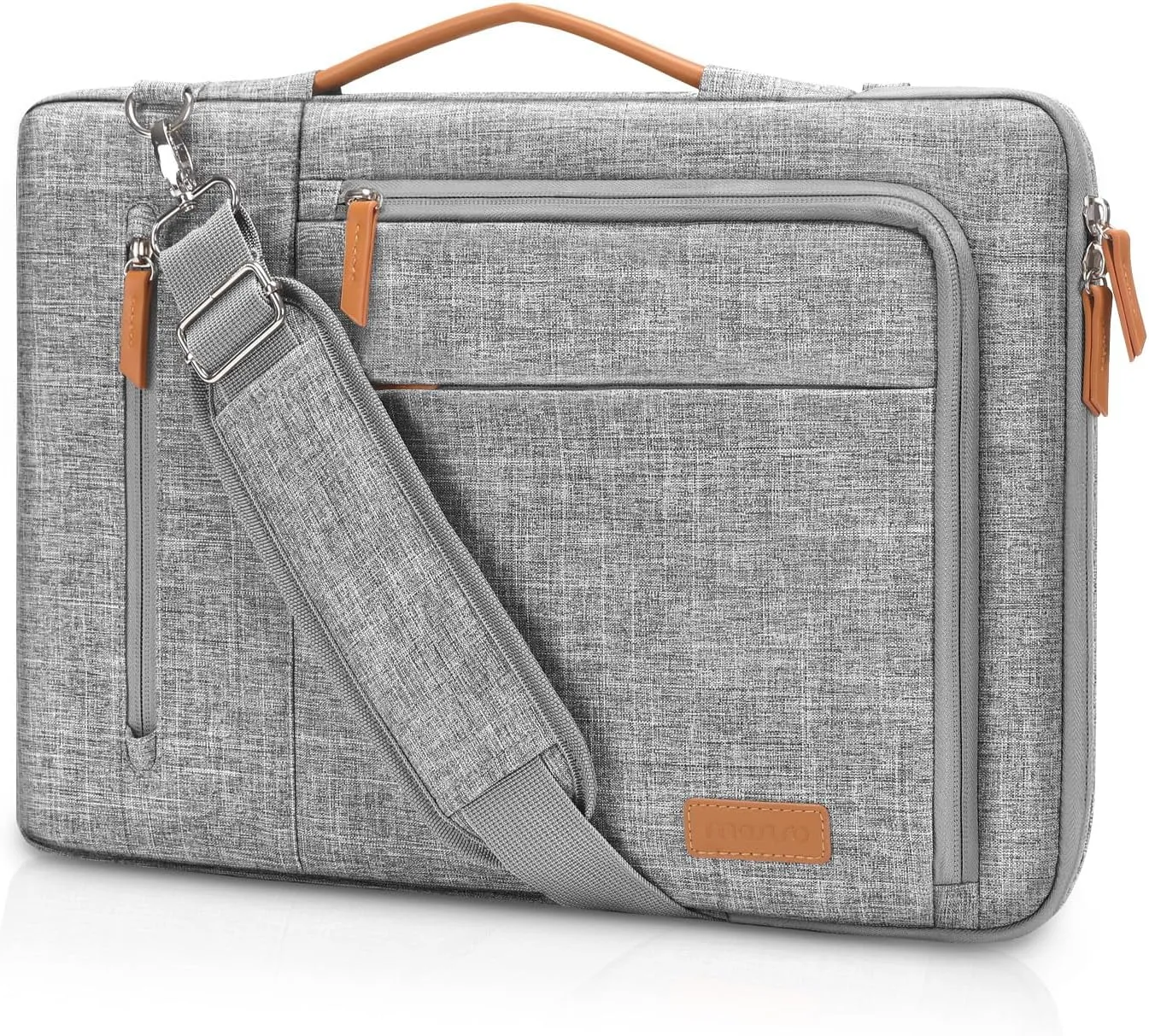MOSISO 360 Protective Laptop Shoulder Bag, 15-15.6 inch Computer Bag Compatible with MacBook Pro 16, HP, Dell, Lenovo, Asus Notebook, Side Open Laptop Sleeve with 3 Front & 1 Back Pockets, Gray
