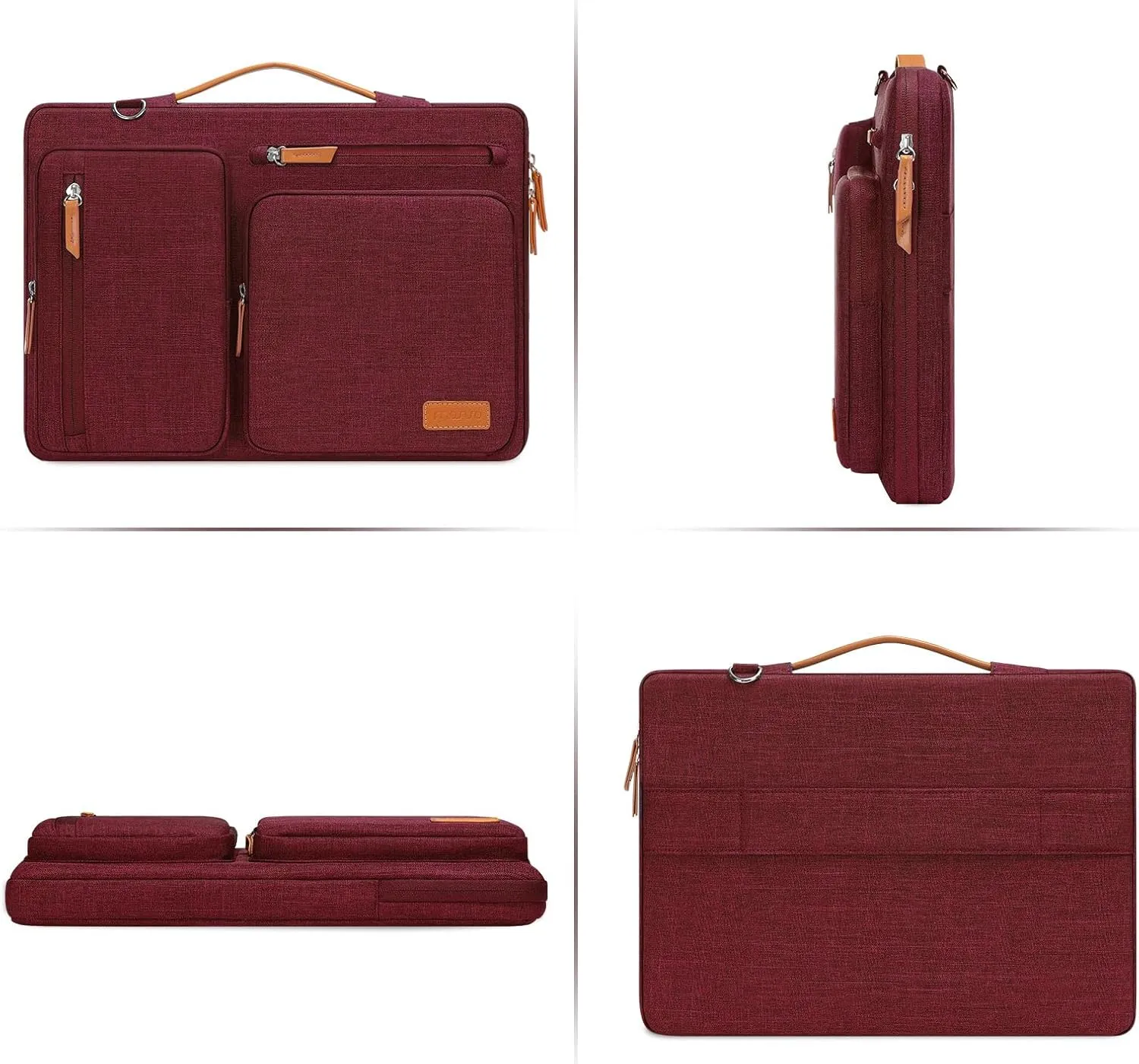 MOSISO 360 Protective Laptop Shoulder Bag,13-13.3 inch Computer Bags Compatible with MacBook, HP, Dell, Lenovo, Asus Notebook,Side Open Messenger Bag with 4 Zipper Pockets, Wine Red