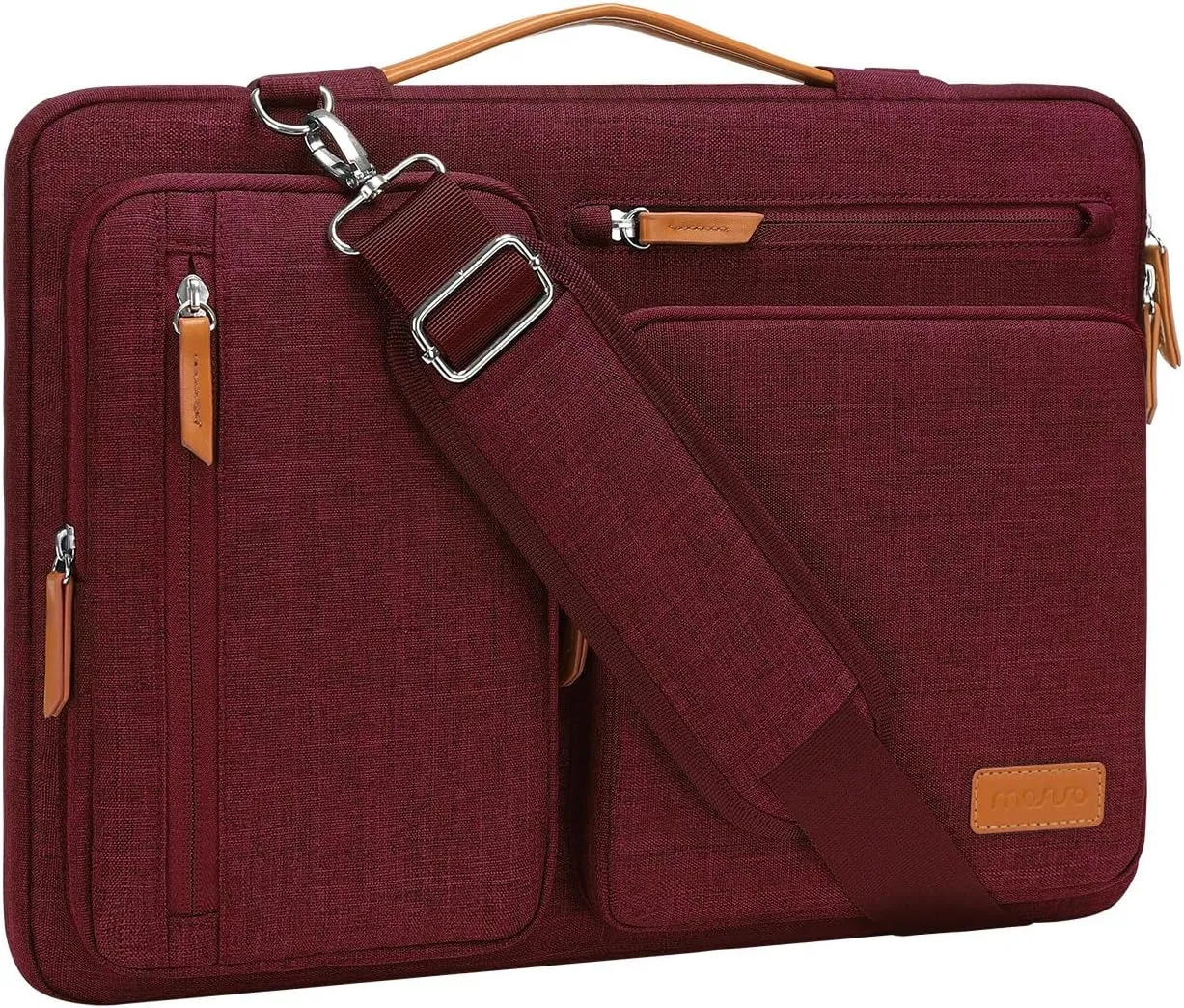 MOSISO 360 Protective Laptop Shoulder Bag,13-13.3 inch Computer Bags Compatible with MacBook, HP, Dell, Lenovo, Asus Notebook,Side Open Messenger Bag with 4 Zipper Pockets, Wine Red