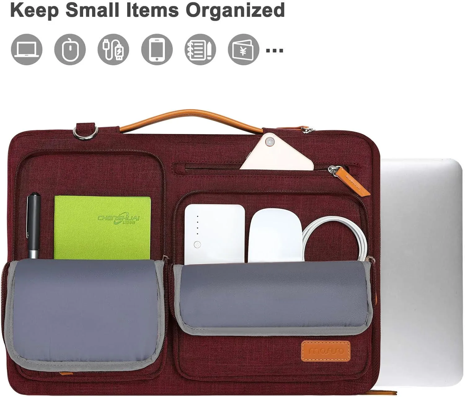 MOSISO 360 Protective Laptop Shoulder Bag,13-13.3 inch Computer Bags Compatible with MacBook, HP, Dell, Lenovo, Asus Notebook,Side Open Messenger Bag with 4 Zipper Pockets, Wine Red