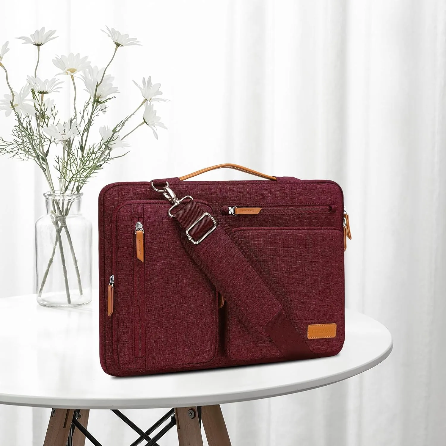 MOSISO 360 Protective Laptop Shoulder Bag,13-13.3 inch Computer Bags Compatible with MacBook, HP, Dell, Lenovo, Asus Notebook,Side Open Messenger Bag with 4 Zipper Pockets, Wine Red