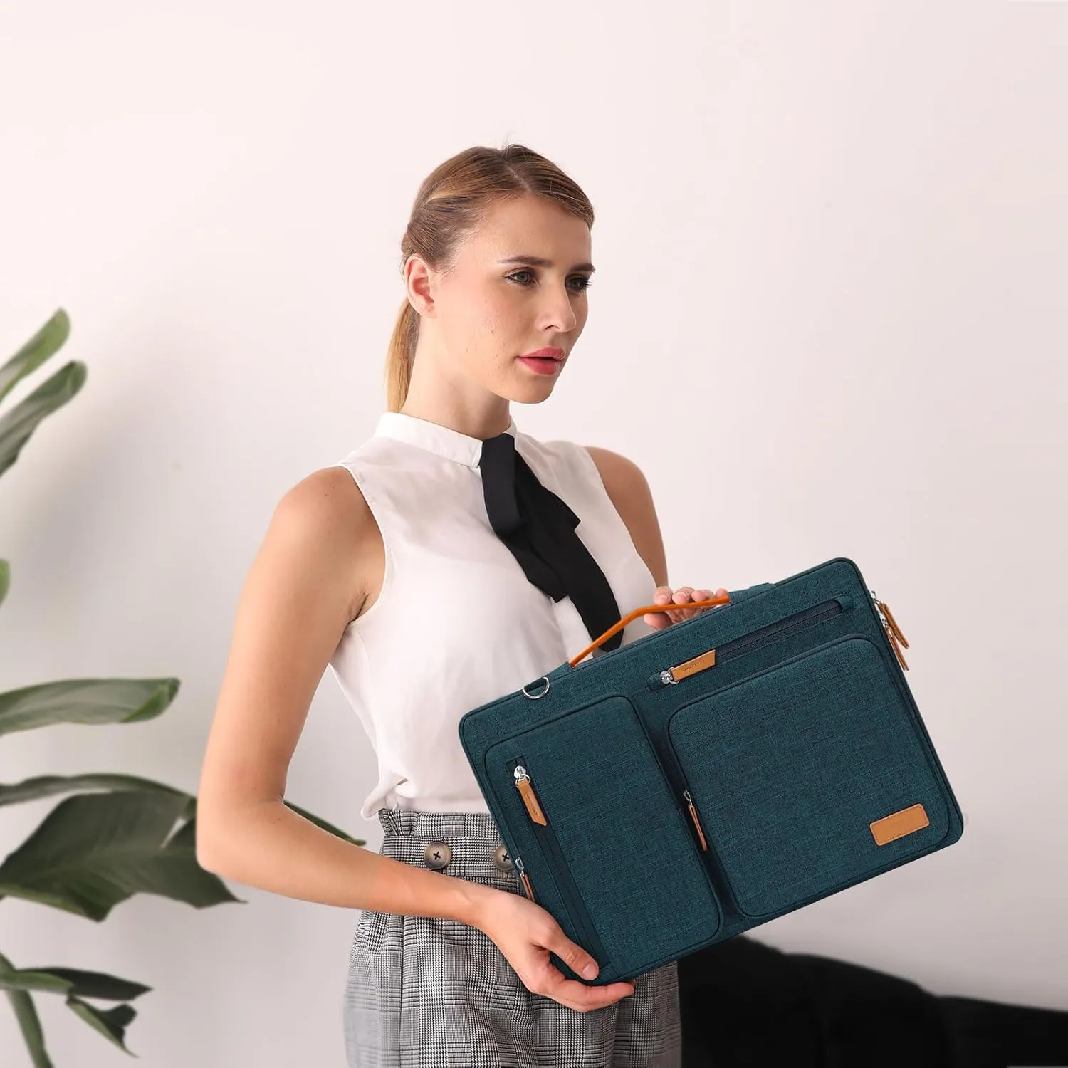 MOSISO 360 Protective Laptop Shoulder Bag,15-15.6 inch Computer Bags Compatible with MacBook Pro 16 inch, HP, Dell, Lenovo, Asus Notebook,Side Open Messenger Bag with 4 Zipper Pockets, Teal Green