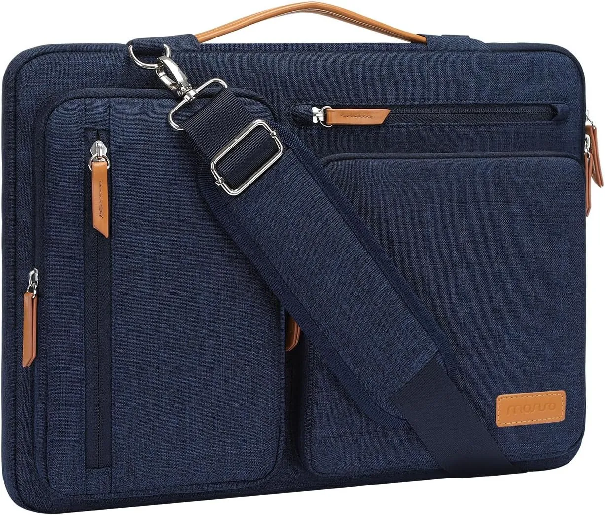 MOSISO 360 Protective Laptop Shoulder Bag,17-17.3 inch Computer Bags Compatible with MacBook, HP, Dell, Lenovo, Asus Notebook,Side Open Messenger Bag with 4 Zipper Pockets, Navy Blue