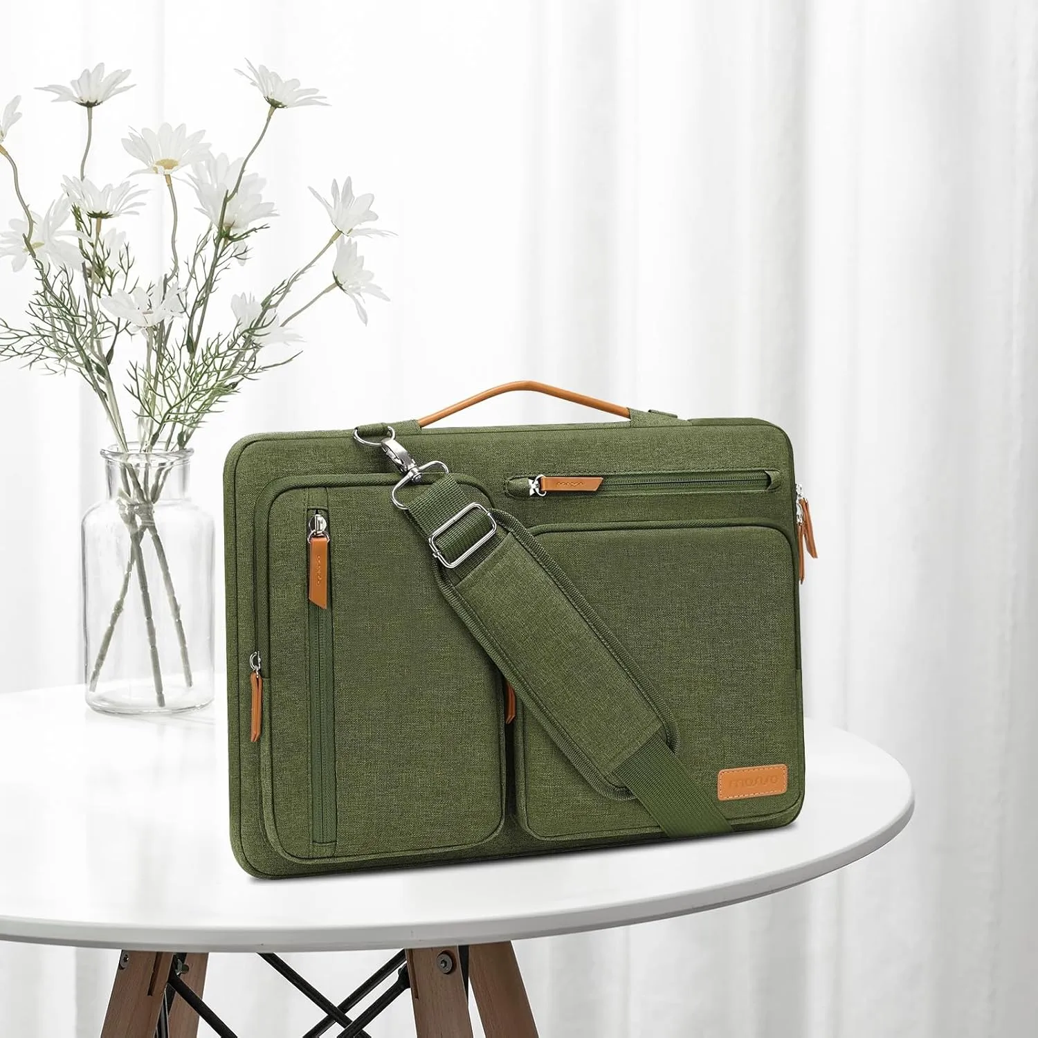 MOSISO 360 Protective Laptop Shoulder Bag,17-17.3 inch Computer Bags Compatible with MacBook, HP, Dell, Lenovo, Asus Notebook,Side Open Messenger Bag with 4 Zipper Pockets, Olive Green