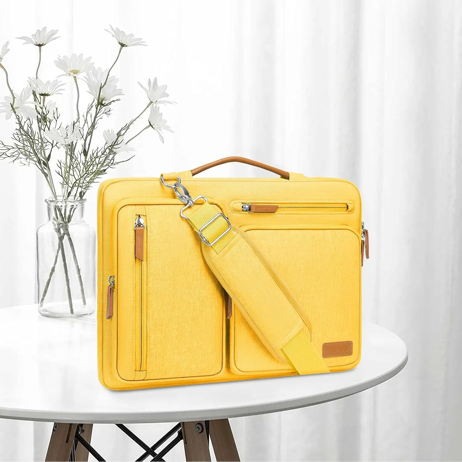 MOSISO 360 Protective Laptop Shoulder Bag,17-17.3 inch Computer Bags Compatible with MacBook, HP, Dell, Lenovo, Asus Notebook,Side Open Messenger Bag with 4 Zipper Pockets, Yellow