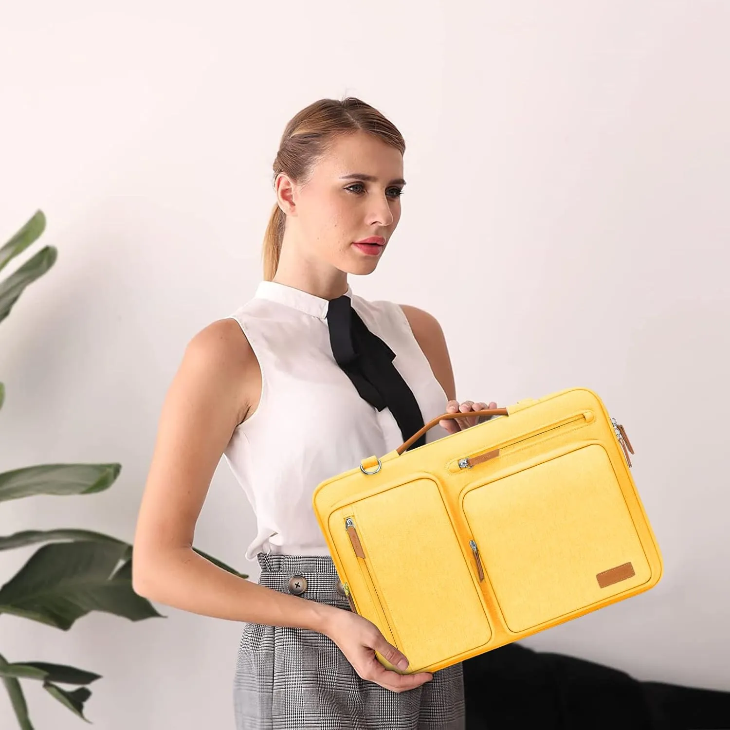 MOSISO 360 Protective Laptop Shoulder Bag,17-17.3 inch Computer Bags Compatible with MacBook, HP, Dell, Lenovo, Asus Notebook,Side Open Messenger Bag with 4 Zipper Pockets, Yellow