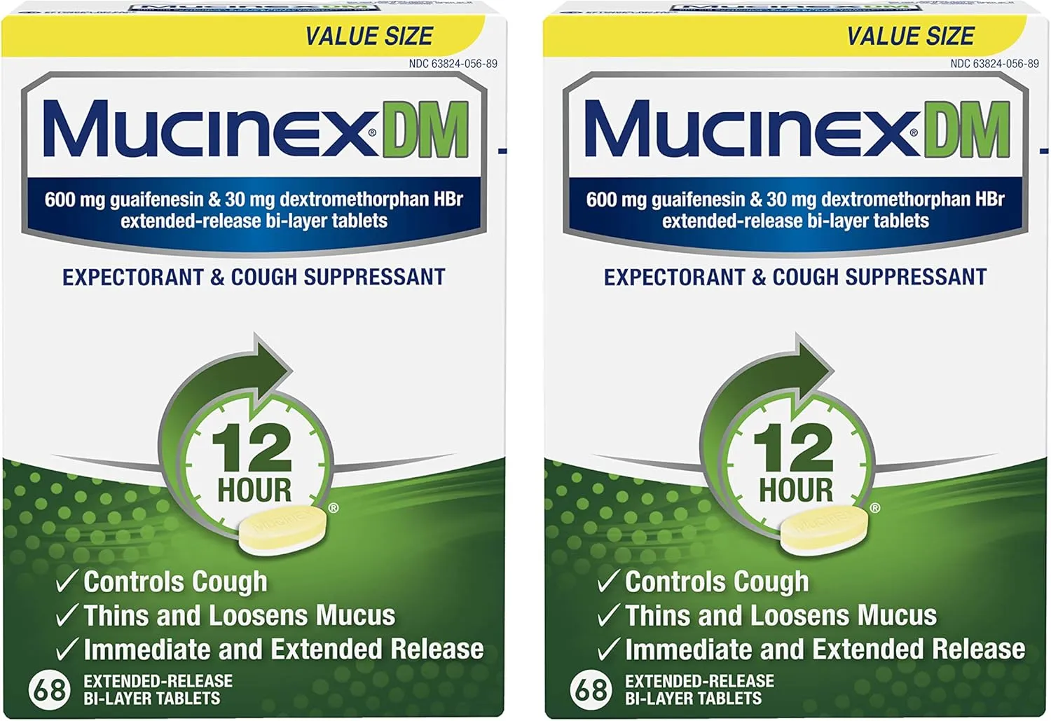 Mucinex DM 12 Hour Cough and Chest Congestion Medicine, Expectorant & Cough Suppressant, Powerful Symptom Relief, Extended-Release Bi-Layer Tablets, Multi, 136 Count, Pack of 2
