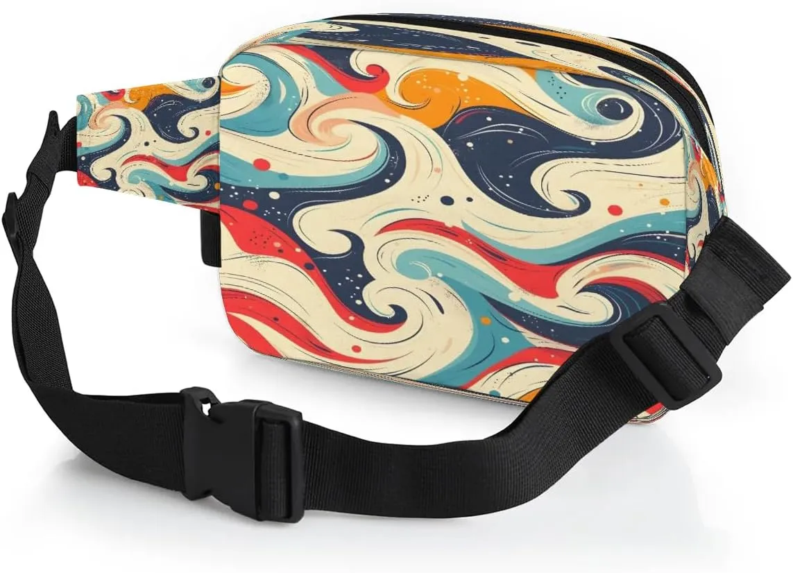 Multicolor Pattern Retro Cool Fanny Packs for Women Men Waterproof Waist Bag with Adjustable Strap Belt Bag for Travel Running Hiking