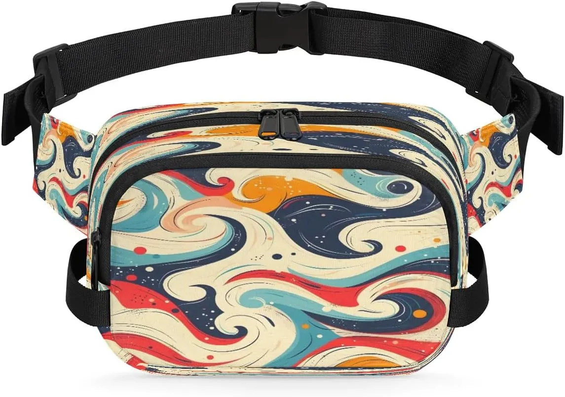 Multicolor Pattern Retro Cool Fanny Packs for Women Men Waterproof Waist Bag with Adjustable Strap Belt Bag for Travel Running Hiking