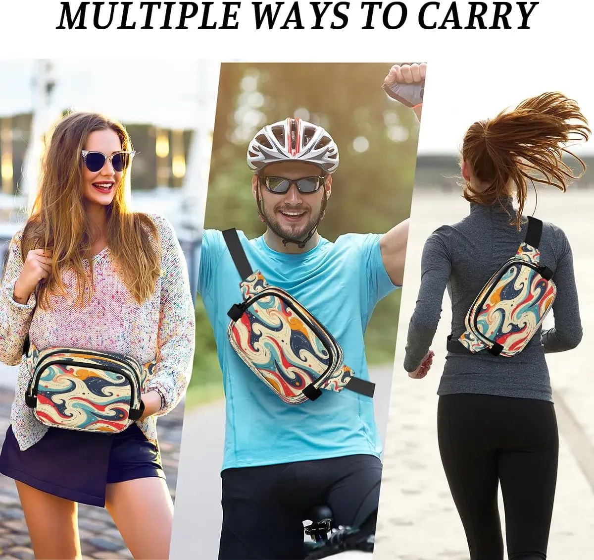 Multicolor Pattern Retro Cool Fanny Packs for Women Men Waterproof Waist Bag with Adjustable Strap Belt Bag for Travel Running Hiking