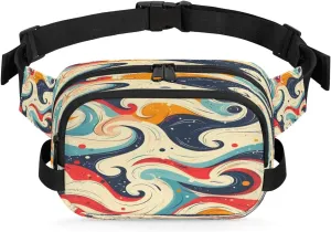 Multicolor Pattern Retro Cool Fanny Packs for Women Men Waterproof Waist Bag with Adjustable Strap Belt Bag for Travel Running Hiking