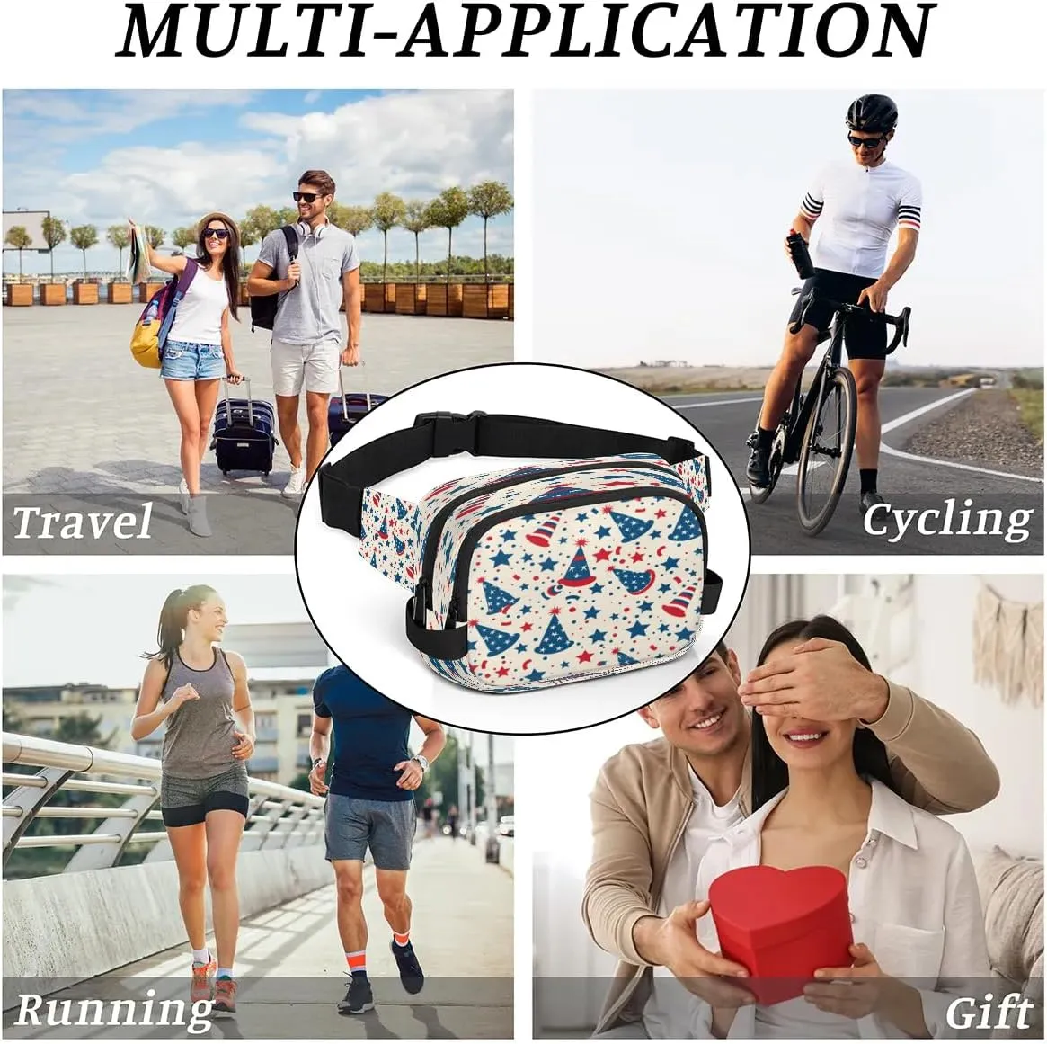 Multicolor Stars Intersting Pattern Fanny Packs for Women Men Waterproof Waist Bag with Adjustable Strap Belt Bag for Travel Running Hiking
