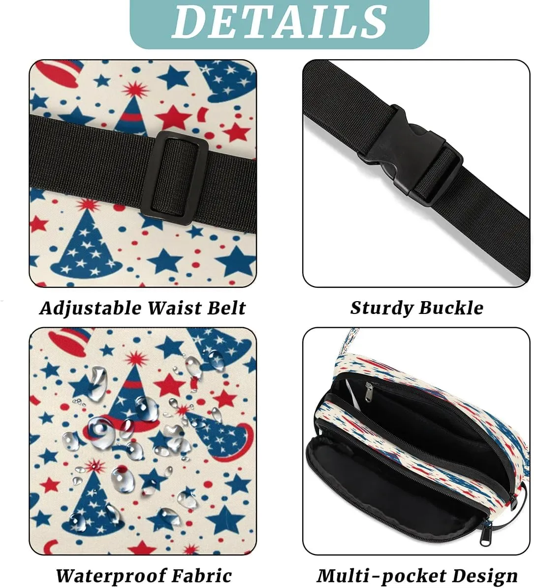 Multicolor Stars Intersting Pattern Fanny Packs for Women Men Waterproof Waist Bag with Adjustable Strap Belt Bag for Travel Running Hiking