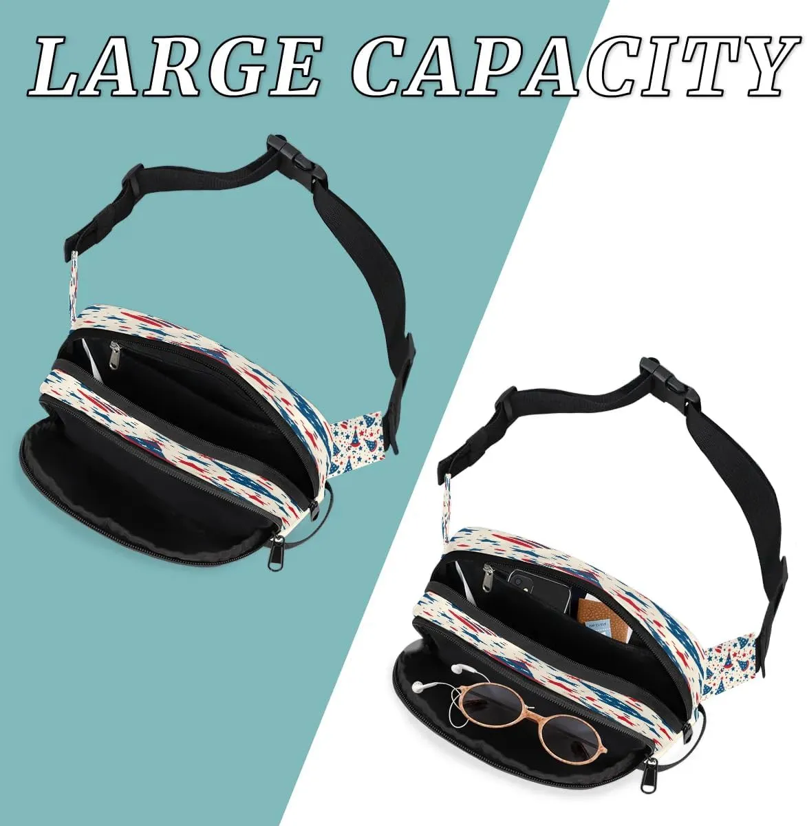 Multicolor Stars Intersting Pattern Fanny Packs for Women Men Waterproof Waist Bag with Adjustable Strap Belt Bag for Travel Running Hiking