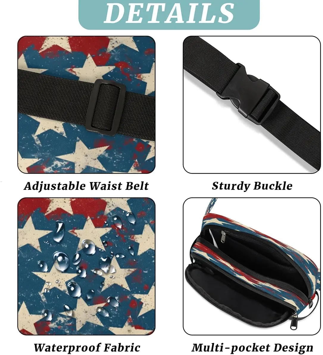 Multicolor Stars Patterns Fanny Packs for Women Men Waterproof Waist Bag with Adjustable Strap Belt Bag for Travel Running Hiking