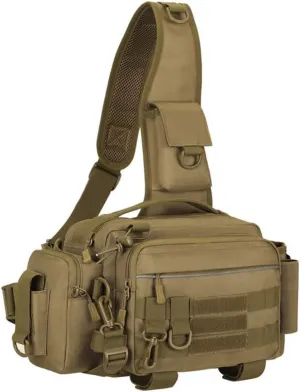 Multipurpose Sling Fishing Tackle Bag Waist Pack Tactical Chest Bag Admin Pouch Fishing Fanny Pack and Tackle Storage Hip Bag Cross Body Sling Pack （Brown）