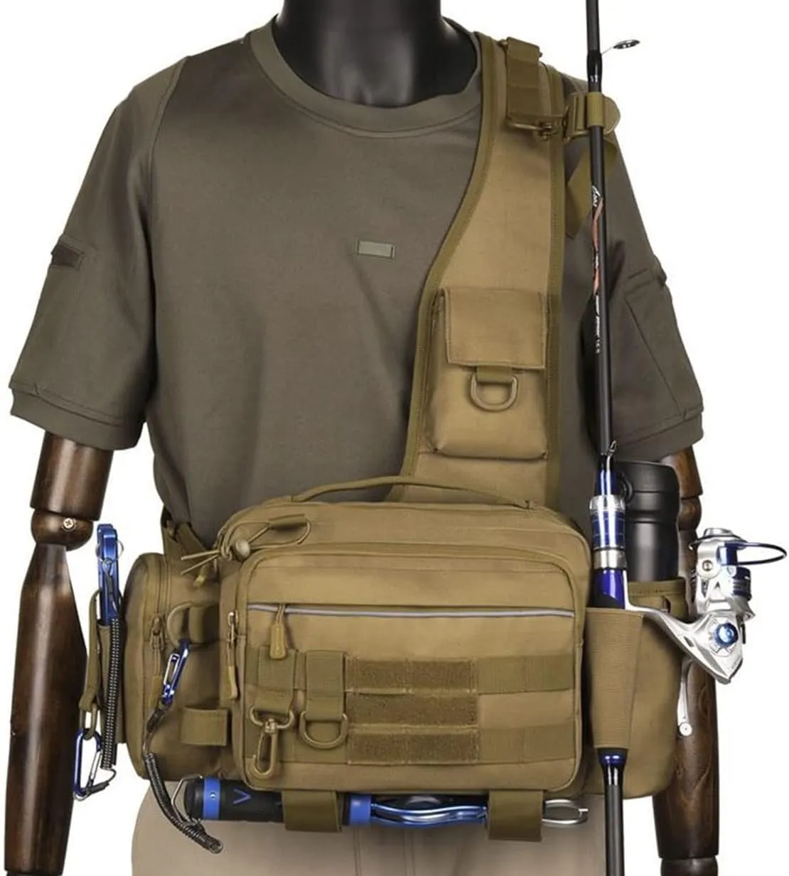 Multipurpose Sling Fishing Tackle Bag Waist Pack Tactical Chest Bag Admin Pouch Fishing Fanny Pack and Tackle Storage Hip Bag Cross Body Sling Pack （Brown）