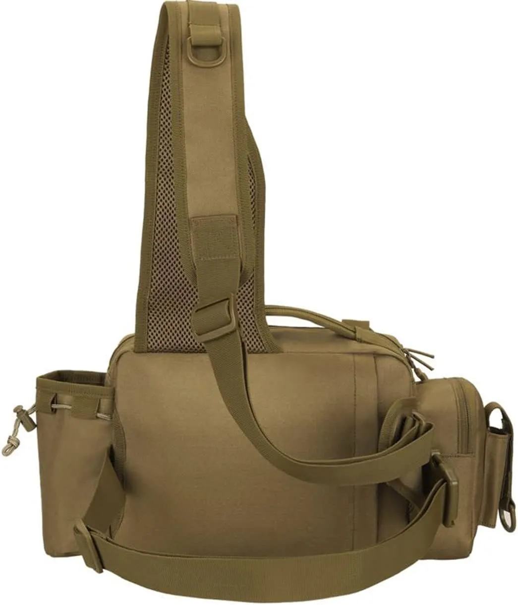 Multipurpose Sling Fishing Tackle Bag Waist Pack Tactical Chest Bag Admin Pouch Fishing Fanny Pack and Tackle Storage Hip Bag Cross Body Sling Pack （Brown）