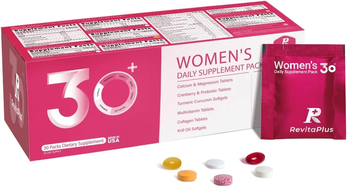 Multivitamin for Women with Vitamin A,B,C,D3,E,K2,Biotin, Collagen,Krill Oil,Cranberries Supports Energy,Wellness,Beauty and Immune - Vitamin Packs for Women Health 30 Packs