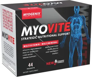 Myogenix Myovite Multivitamins for Athletes - High Performance Vitamins for Men and Women Athletes, Daily Vitamins for Optimum Nutrition, Muscle Function, and General Health, 44 Packets per Box