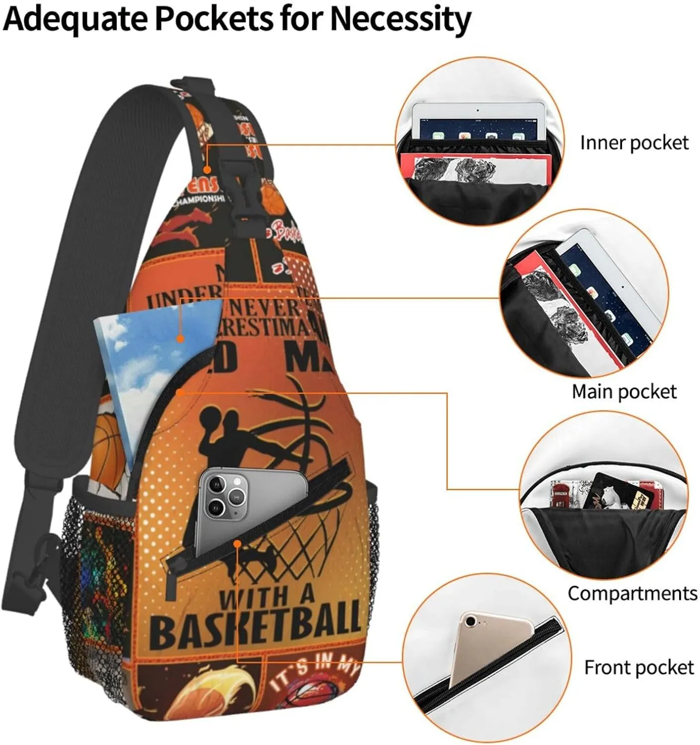 Never Underestimate An Old Man With A Basketball Chest Bags Crossbody Sling Bag Shoulder Bag Travel Hiking Daypack For Men Women