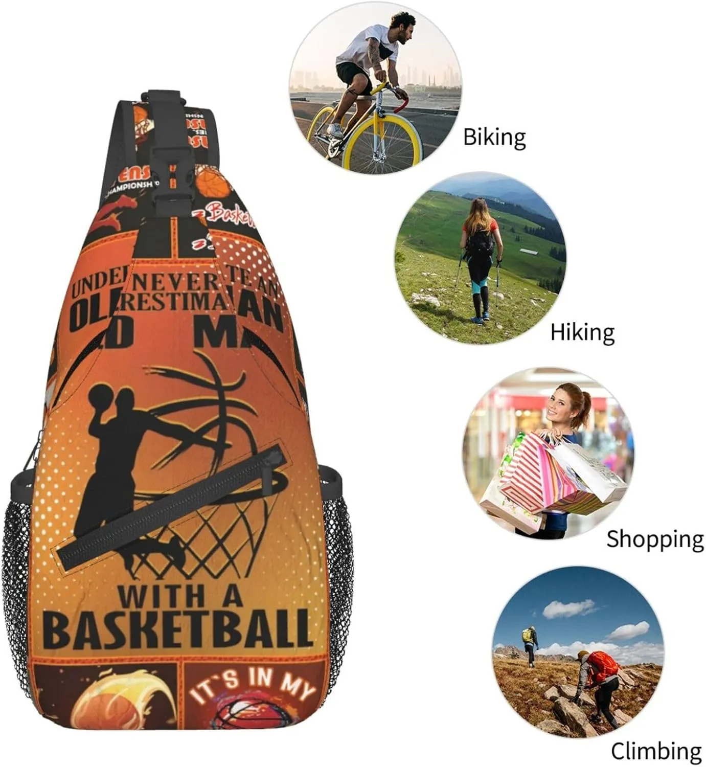 Never Underestimate An Old Man With A Basketball Chest Bags Crossbody Sling Bag Shoulder Bag Travel Hiking Daypack For Men Women