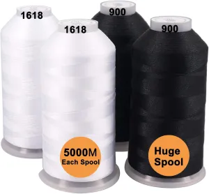 New brothreads - 40 Options- Various Assorted Color Packs of Polyester Embroidery Machine Thread Huge Spool 5000M for All Embroidery Machines -2Black 2White