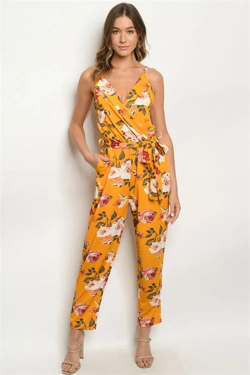 New Women's Boutique Mustard Floral Jumpsuit Romper S, M, L
