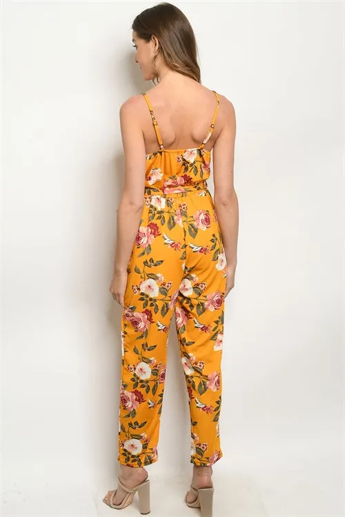 New Women's Boutique Mustard Floral Jumpsuit Romper S, M, L