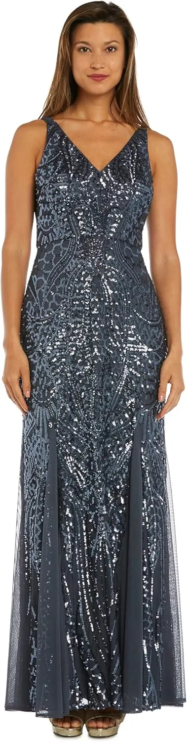 NIGHTWAY Women's Long Embellished Cocktail Dress