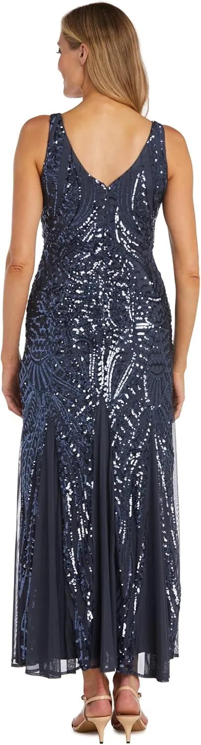 NIGHTWAY Women's Long Embellished Cocktail Dress