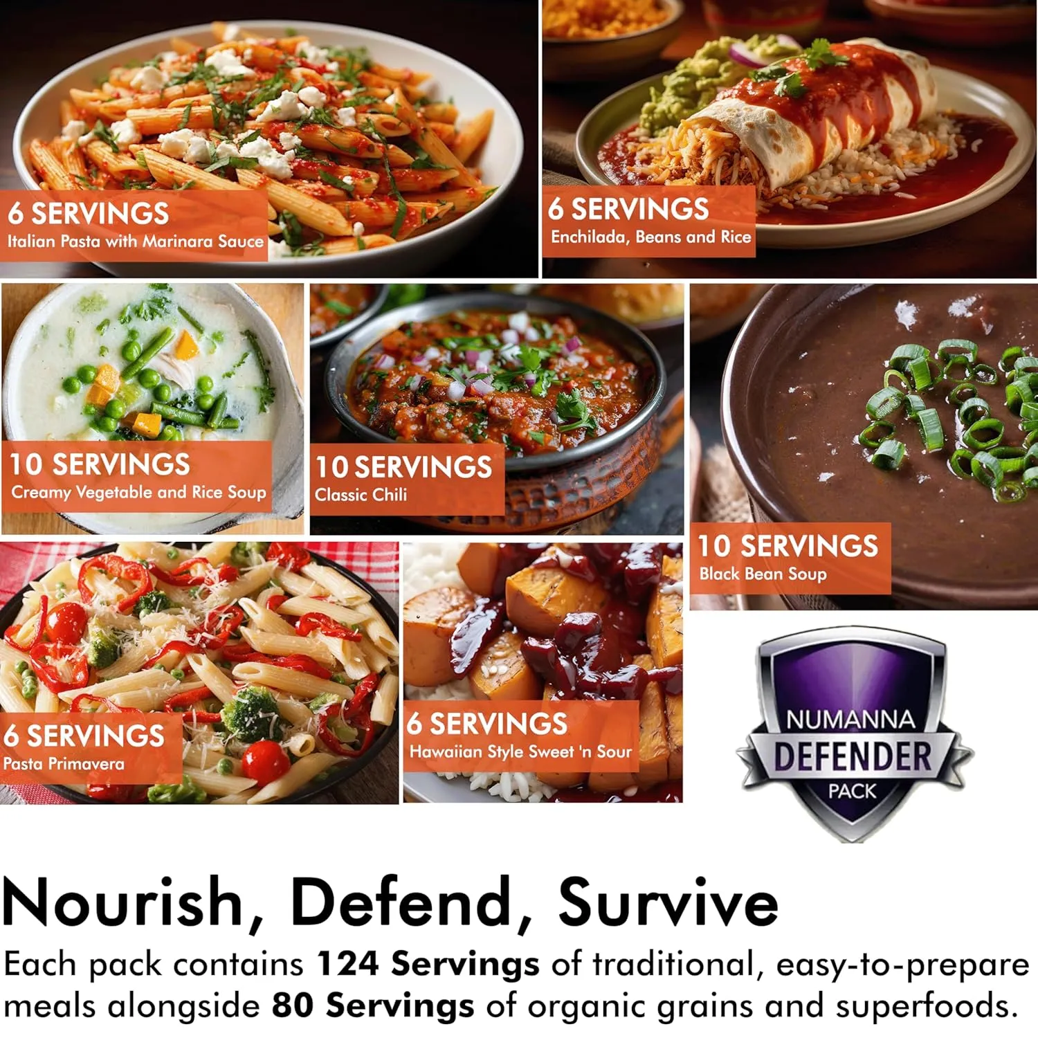 Numanna Triple Defender Nutritive Pack Total 612 Servings GMO Free, Easy To Prepare Meals with Organic Grains and Super Foods Nutrient Rich Emergency Supply Meals 25  Years Shelf Life