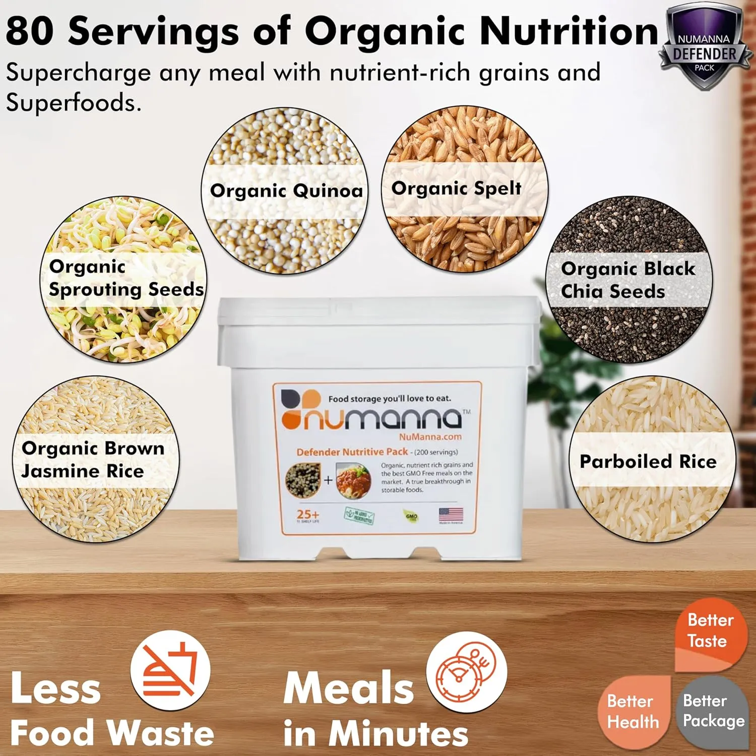 Numanna Triple Defender Nutritive Pack Total 612 Servings GMO Free, Easy To Prepare Meals with Organic Grains and Super Foods Nutrient Rich Emergency Supply Meals 25  Years Shelf Life