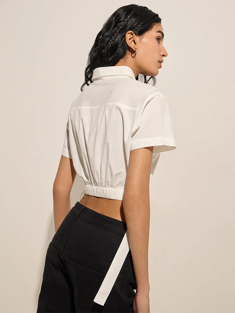 Nuon White Cut-Out Detailed Cotton Blouse
