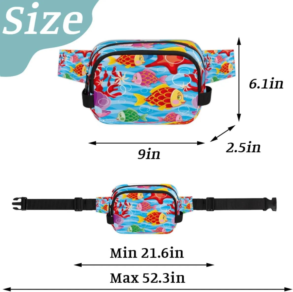 Ocean Fish Starfish Pearl Fanny Pack for Women Men Waterproof Belt Bag Crossbody Waist Bag with Adjustable Strap Fashion Waist Packs for Casual Running Gym Hiking Travel Workout Cycling