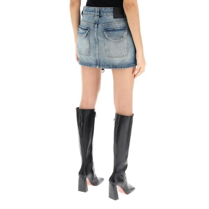 Off-White denim mini skirt with straps