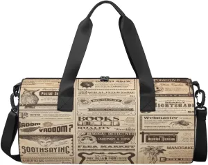 Old Newspaper Travel Duffel Bag Vintage Newspaper Sports Gym Bag Men Women Sports Travel Luggage Bag 17.6”×9”×9 “ Duffel Bag Weekend Overnight Gym Bag Nvenient For Carrying
